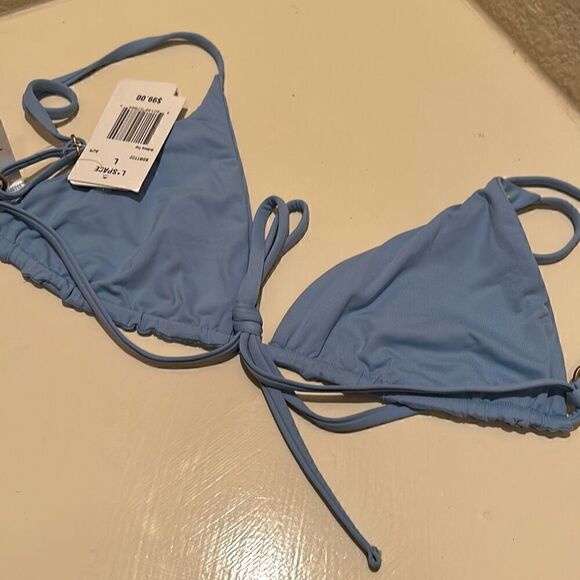 L*Space Women’s L Brittany Triangle String Bikini Top Light Blue Beaded Flowers - Picture 4 of 6